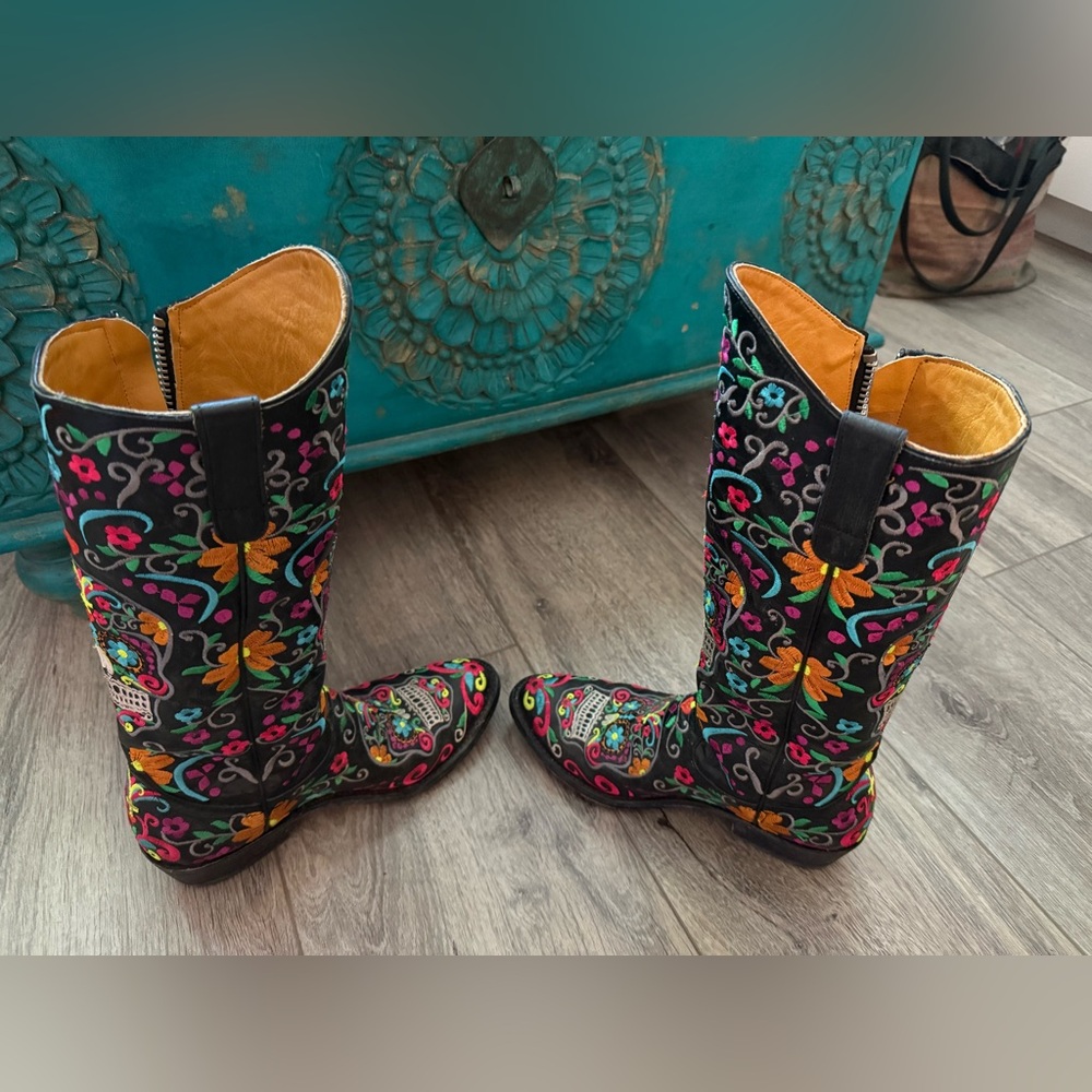 Old Gringo Black Sugar Skull Klak Embroidered Western Cowgirl Boot size 7 - Picture 4 of 8